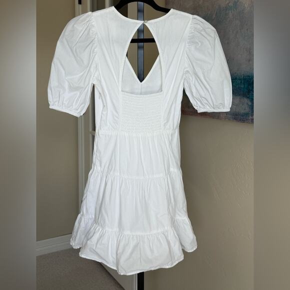 French Connection White Cotton Poplin Puff Sleeve Tiered Mini Dress Women’s 0 - Picture 6 of 9